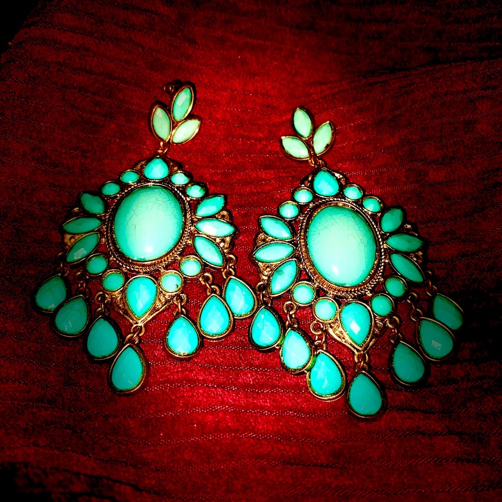 Turquoise, costume earrings.